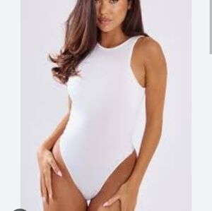 Prettylittlething white halter tank top bodysuit sleeveless